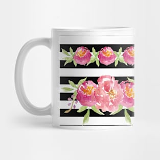 Black and White Stripes with Roses Mug